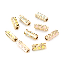 Mixed Color Real 18K Gold Plated Brass Tube Beads, with Enamel, Cuboid, Mixed Color, 17x6.5x6.5mm, Hole: 3.5mm