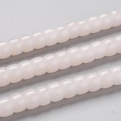 Pink K 9 brins de perles de verre, imitation de perles de verre de jade, colonne, rose, 8~8.5x5.5~6mm, Trou: 1.4mm, Environ 67 pcs/chapelet, 15.83 pouce (40.2 cm)