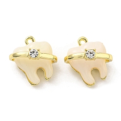 Antique White Rack Plating Alloy Resin Pendants, Tooth Shape Charms with Crystal Rhinestone, Long-Lasting Plated, Lead Free & Cadmium Free, Golden, Antique White, 18~19x18x15~15.5mm, Hole: 1.6~2mm