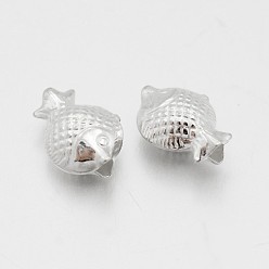 Silver 925 Sterling Silver Fish Beads, Silver, 7x9x4.5mm, Hole: 2mm