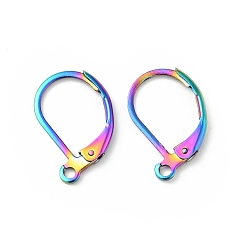 Rainbow Color 304 Stainless Steel Leverback Earring Findings, with Horizontal Loops, Rainbow Color, 15x10x1.7mm, Hole: 1.4mm, Pin: 0.6mm