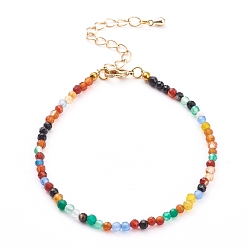 Coloré Bracelets en perles d'agate naturelle teinte, avec fermoirs mousquetons en laiton  , ronde à facettes, or, colorées, 7-1/2 pouce (19 cm)
