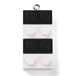 Black Resin Pendants, with Platinum Iron Loop, Toy Bricks, Black, 36x15.5x8mm, Hole: 2.6mm