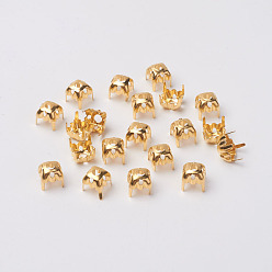 Golden Square Brass Sew on Prong Settings, Rhinestone Claw Settings, Golden, 6x6x0.25mm, Fit for SS28 Diamond Shape Rhinestone, about 2000pcs/bag