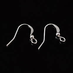Silver Brass French Earring Hooks, Flat Earring Hooks, Ear Wire, with Beads and Horizontal Loop, Lead Free, Silver, 15mm, Hole: 2mm