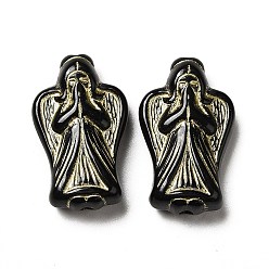 Black UV Plating Acrylic Beads, Golden Metal Enlaced, Angel, Black, 23x13.5x6mm, Hole: 1.8mm, about 760pcs/500g