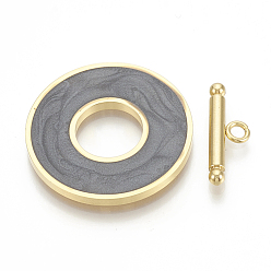 Gray 304 Stainless Steel Toggle Clasps, with Enamel, Ring, Golden, Gray, Ring: 29.5x2mm, Inner Diameter: 12mm, Bar: 21x7x3mm, Hole: 2mm