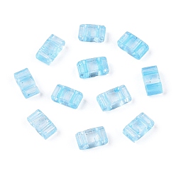 Bleu Ciel Clair 2 trous perles de rocaille de verre, couleurs transparentes, rectangle, lumière bleu ciel, 4.5~5.5x2x2~2.5mm, Trou: 0.5~0.8mm