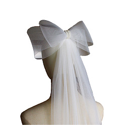 Blanc Voiles de mariée en maille de polyester bowknot, pour les décorations de fête de mariage pour femmes, blanc, 900x700mm
