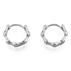 Stainless Steel Color 316 Surgical Stainless Steel Bamboo Stick Hoop Earrings for Men Women, Stainless Steel Color, 14.5x15.5x3.5mm, Pin: 1mm
