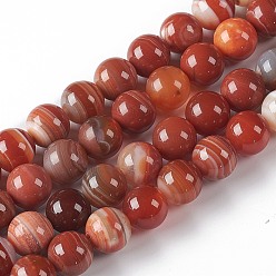 Banded Agate Natural Red Stripe Agate Beads Strands, Round, 8mm, Hole: 1mm, about 49~50pcs/Strand, 15.94 inch(40.5cm)