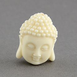 Blanc Perles de corail synthétiques, teint, tête de bouddha, blanc, 15.5x11x6mm, Trou: 1.5mm