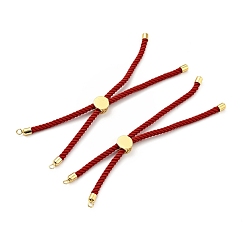Brique Rouge Bracelets coulissants en corde milan torsadée à moitié finis, avec des extrémités de cordon en laiton de placage de rack et une boucle ouverte, sans cadmium et sans plomb, pour la fabrication de bracelets à breloques connecteurs, or, firebrick, 222~230x3mm