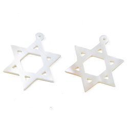 Freshwater Shell Natural Freshwater Shell Pendants, for Jewish, Star of David, 27x21.5x1.5mm, Hole: 1mm