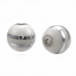 Silver Electroplate Glass Beads, Stripe Round, Silver, 8mm, Hole: 1mm, 300pcs/bag