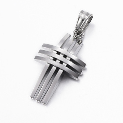 Stainless Steel Color 304 Stainless Steel Pendants, Cross, Stainless Steel Color, 30x17x6mm, Hole: 6x4mm