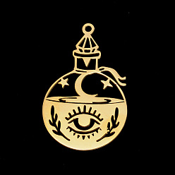 Golden Vacuum Plating 201 Stainless Steel Pendants, Laser Cut, Round with Eye & Diamond, Golden, 33x20x1mm, Hole: 1.5mm