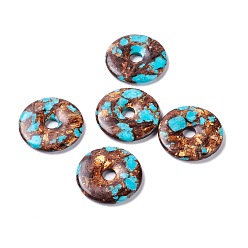 Piedra Mixta Colgantes de bronce natural y turquesa sintético ensamblados, donut / pi disc, 40x5 mm, diámetro interior: 8 mm