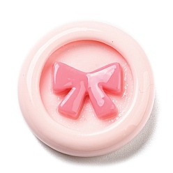 Pink Opaque Resin Cabochons, Flat Round with Bowknot, Pink, 22x6mm