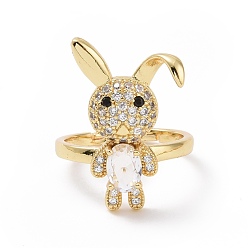 Claro Anillo ajustable de conejo con circonitas cúbicas, anillo ancho de latón chapado en oro real 18k para mujer, sin plomo y cadmio, Claro, tamaño de EE. UU. 6 3/4 (17.1 mm)