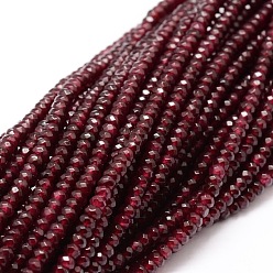 FireBrick Dyed Natural Malaysia Jade Rondelle Beads Strands, Faceted, FireBrick, 4x2~3mm, Hole: 1mm, about 115pcs/strand, 14 inch