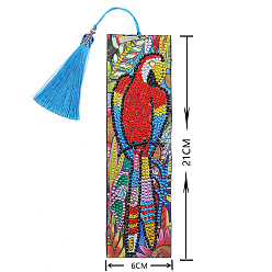 Parrot DIY Diamond Painting Kits For Bookmark Making, including Bookmark, Tassel, Resin Rhinestones, Diamond Sticky Pen, Tray Plate and Glue Clay, Rectangle, Parrot Pattern, 210x60mm
