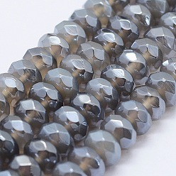 Gray Electroplated Natural Agate Beads Strands, Rondelle, Faceted, Gray, 8x4~5mm, Hole: 1mm, about 89pcs/strand, 15.3 inch(39cm)