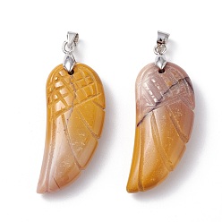Mookaite Natural Mookaite Pendants, with Platinum Plated Brass Loops, Wing, 36x15~16.6x6.5~7.7mm, Hole: 5x4mm
