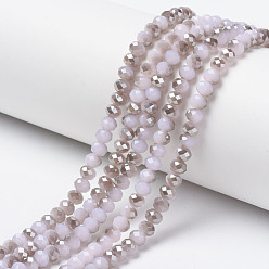 Lavender Blush Electroplate Glass Beads Strands, Imitation Jade, Half Gray Plated, Faceted, Rondelle, Lavender Blush, 3x2mm, Hole: 0.8mm, about 165~169pcs/strand, 15~16 inch(38~40cm)