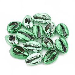 Green Electroplated Sea Shell Beads, Undrilled/No Hole Beads, Cowrie Shells, Green, 17~21x11~14x6~8mm