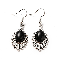 Obsidienne Boucles d'oreilles pendantes en forme de goutte d'obsidienne naturelle, bijoux en laiton platine pour femme, sans plomb et sans cadmium, 45mm, pin: 0.7 mm