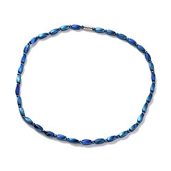 Bleu Rectangle torsadé en hématite synthétique et collier de perles rondes avec fermoir magnétique pour hommes femmes, bleu, 20.39 pouce (51.8 cm)