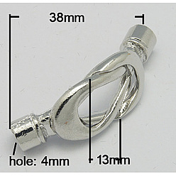Platinum Alloy Magnetic Clasps with Glue-in Ends, Twist, Platinum, 38x13mm, Hole: 4mm