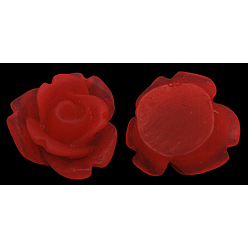 Red Resin Cabochons, Frosted, Flower, Red, Size: about 11mm in diameter, 6mm thick