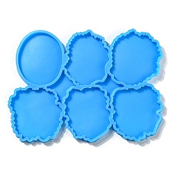 Azul Cielo Moldes de silicona para tapete de taza irregular diy, moldes de posavasos de fundición de resina, para la fabricación artesanal de resina uv y resina epoxi, luz azul cielo, 105x145x6 mm, diámetro interior: 48~51x41~46 mm