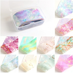 Others 10 Style Transfer Foil Nail Art Stickers, Nail Decals, DIY Nail Tips Decoration for Women, Marble Pattern, 50x4cm, 10sheets/box, Box: 8.6x5.6x2.45cm