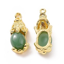 Vert Mer Moyen Alliage avec pendentifs en jade imitation verre, charme pi xiu, or, vert de mer moyen, 26x10x6.5mm, Trou: 1.5mm