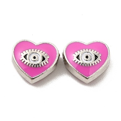 Magenta Alloy Enamel Beads, Heart with Horse Eye, Platinum, Magenta, 9x10x4mm, Hole: 1.6mm