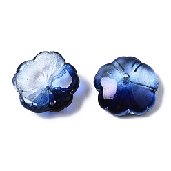 Azul Oscuro Perlas de vidrio pintado en aerosol transparente, flor, azul oscuro, 15x15x6 mm, agujero: 1.2 mm