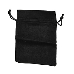 Noir Sacs à cordon en velours, sacs de bijoux, sacs-cadeaux de bonbons de mariage de fête de noël, rectangle, noir, 16x12 cm