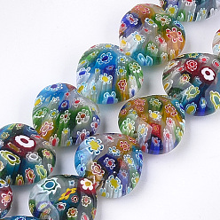 Coloré Brins de perles au chalumeau fait main millefiori, cœur, colorées, 21~22x21~22x10~10.5mm, Trou: 1.2mm, 17 pcs / chapelet, 13.9 pouce