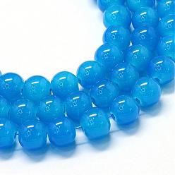 Dodger Azul De vidrio para hornear de jade imitación pintada hebras de grano redondo, azul dodger, 6.5 mm, agujero: 1.5 mm, sobre 145 unidades / cadena, 31.8 pulgada