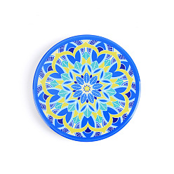 Dodger Azul Esteras de taza de porcelana, posavasos de patrón de mandala de forma redonda plana, azul dodger, 90 mm