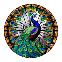 Peacock Planel de ventana de arte acrílico teñido, para atrapasoles ventana adornos colgantes para el hogar, plano y redondo, pavo real, 150x4 mm
