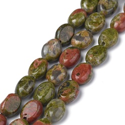 Unakite Natural Unakite Round Beads Strands, Oval, 8x6x3.5~4mm, Hole: 1mm, about 45~52pcs/strand, 15.16~15.74 inch(38.5~40cm)