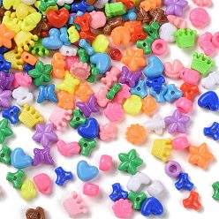 Mixed Color Opaque Acrylic Beads, Mixed Shapes, Heart/Star/Crown/Rondelle, Mixed Color, 8~13.5x9~13.5x5~7.5mm, Hole: 1.8~3.8mm, about 1400pcs/500g