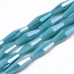 Sky Blue Electroplate Glass Beads Strands, AB Color Plated, Faceted Bicone, Sky Blue, 12x4mm, Hole: 0.8mm, about 59~60pcs/strand, 27.56 inch(70cm)
