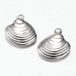 Stainless Steel Color 304 Stainless Steel Charms, Shell Shape, Stainless Steel Color, 14x13x3mm, Hole: 1.2mm