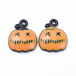 Orange Alloy Enamel Charms, Tiny Pumpkin Jack-O'-Lantern, for Halloween, Orange, 15x12x3mm, Hole: 1mm