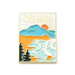 Rectangle Creative Landscape Theme Enamel Pin, Gold Plated Alloy Word Oregon Badge for Backpack Clothes, Rectangle Pattern, 30x22x1.5mm